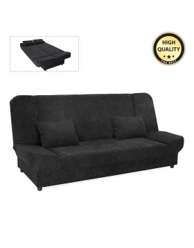 Tiko PLUS Megapap three-seater sofa - bed with storage space and fabric in black color 200x90x96εκ.