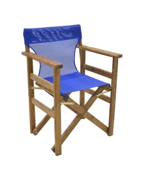 Klara Megapap folding director's armchair by beech in impregnated walnut with blue cloth 61x51x86cm.