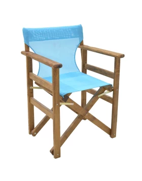 Klara Megapap folding director's armchair by beech in impregnated walnut with light blue cloth 61x51x86cm.