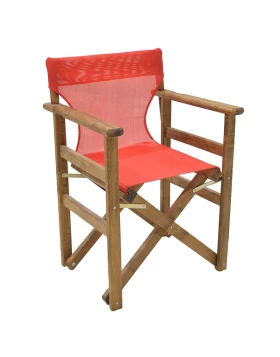 Klara Megapap folding director's armchair by beech in impregnated walnut with red cloth 61x51x86cm.