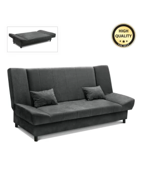 Tiko Plus three-seater fabric sofa - bed with storage space in dark grey color 200x90x96cm.