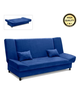 Tiko Plus three-seater fabric sofa - bed with storage space in blue color 200x90x96cm.