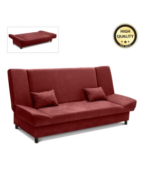 Tiko Plus three-seater fabric sofa - bed with storage space in dark burgundy color 200x90x96cm.