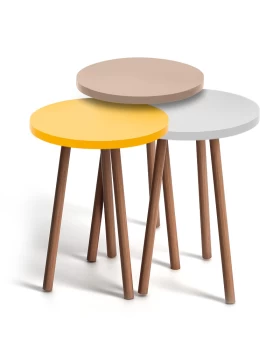 Roma Megapap melamine side tables in white - cappuccino - yellow color