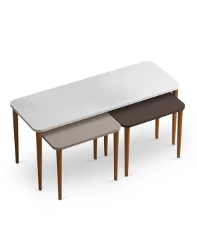 Omega Megapap melamine coffee table and side tables in white - cappuccino - brown color