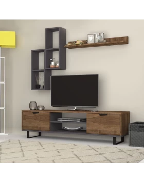 Lonsa Megapap melamine TV unit in walnut - grey color 160x35x40cm.