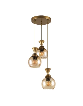 Kyran Megapap E27 metallic three-light ceiling light in golden color 20x20x75cm.