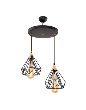 Ademir Megapap E27 metallic double-light ceiling light in black color 30x30x69cm.