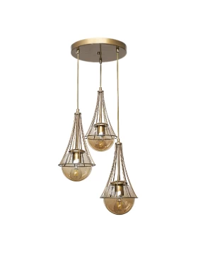 Chavi Megapap E27 metallic three-light ceiling light in golden color 40x40x90cm.