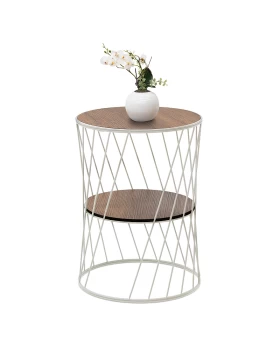 Jaspin Megapap metallic - Mdf side table in white - walnut color 32x32x44cm.