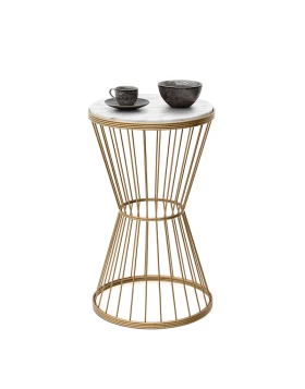 Hoffman Megapap metallic - Mdf side table in white - golden color 35x35x58cm.