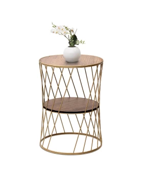 Jaspin Megapap metallic - Mdf side table in golden - walnut color 32x32x44cm.