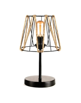 Clancy Megapap E27 rope/metallic table light in black color 22x17x37cm.