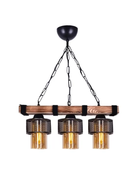 Eliana Megapap E27 wooden/metallic ceiling three-light in black/walnut color 50x15x65cm.