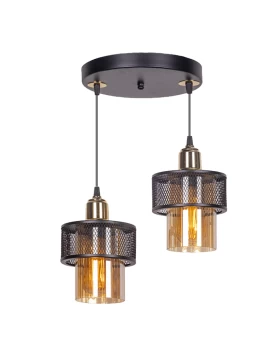 Caroline Megapap E27 metallic two-light ceiling light in black/golden color 25x25x65cm.