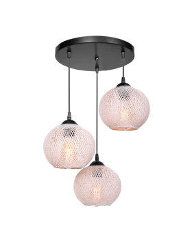 Riordan Megapap E27 metallic-rope three-lights ceiling light in black - beige color 30x30x65cm