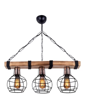 Marit Megapap E27 wooden/metallic three-light ceiling light in walnut/black color 50x15x65cm.