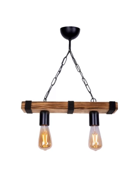 Mako Megapap E27 wooden two-light ceiling light in walnut/black color 40x10x65cm.