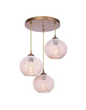 Riordan Megapap E27 metallic-rope three-lights ceiling light in gold - beige color 30x30x65cm