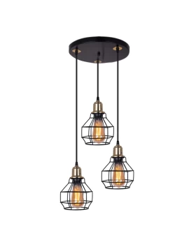 Kiko Megapap E27 metallic three-light ceiling light in black color 30x30x70cm.