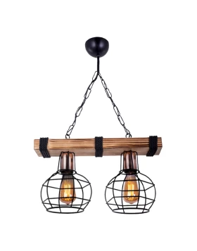 Marit Megapap E27 wooden/metallic two-light ceiling light in walnut/black color 40x15x65cm.