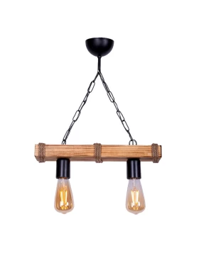 Mako Megapap E27 wooden two-light ceiling light in walnut/natural color 40x10x65cm.