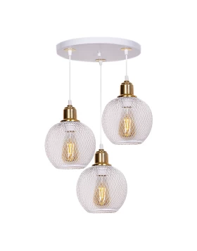 Amos Megapap E27 metallic three-lights ceiling light in white-gold color 30x30x65cm