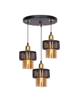 Caroline Megapap E27 metallic three-light ceiling light in black/golden color 30x30x70cm.