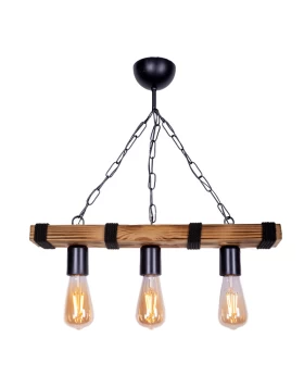 Mako Megapap E27 wooden three-light ceiling light in walnut/black color 50x10x65cm.