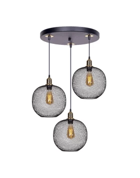 Amos Megapap E27 metallic three-lights ceiling light in black-gold color 30x30x65cm