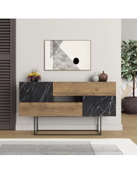 Eros Megapap melamine buffet in light brown-black marble effect color 145x40x82cm.