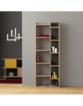 Oppa Megapap melamine bookcase in natural beech/anthracite color 60x22x162cm.