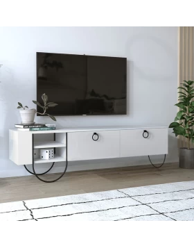 Norfolk Megapap melamine TV furniture in white color 151x35x43cm.