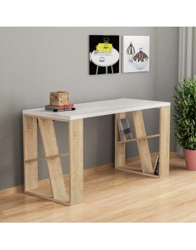 Honey Megapap melamine desk in white - oak color 137x60x75cm