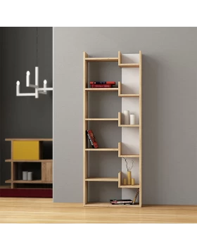 Oppa Megapap melamine bookcase in natural beech/white color 60x22x162cm.