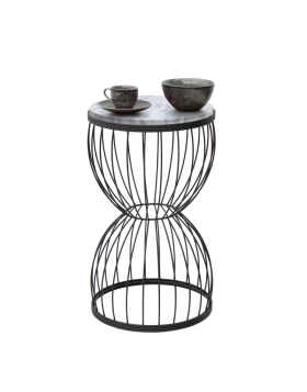 Pino Megapap metallic - Mdf side table in black - white marble effect color 35x35x58cm.