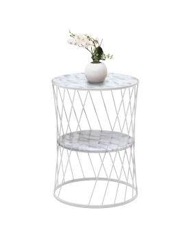 Jaspin Megapap metallic - Mdf side table in white - white marble effect color 32x32x44cm.