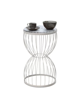 Pino Megapap metallic - Mdf side table in white - white marble effect color 35x35x58cm.