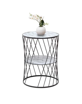 Jaspin Megapap metallic - Mdf side table in black - white marble effect color 32x32x44cm.