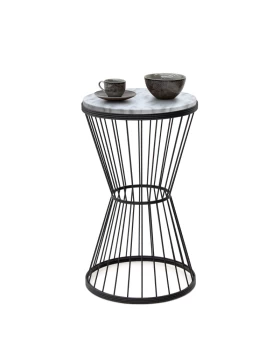 Hoffman Megapap metallic - Mdf side table in black - white marble effect color 35x35x58cm.