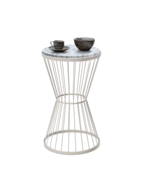 Hoffman Megapap metallic - Mdf side table in white - white marble effect color 35x35x58cm.