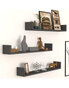 Tyrion Megapap 3 pieces melamine wall shelves in anthracite color 90x15x12cm.