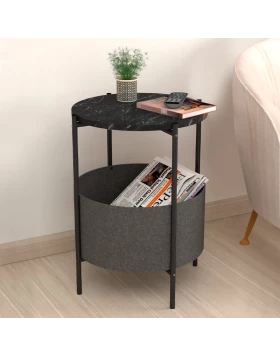 Kalid Megapap melamine- fabric side table in black marble effect - grey color 43x43x60cm.