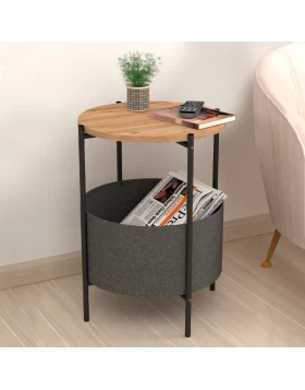 Kalid Megapap melamine- fabric side table in pine oak - grey color 43x43x60cm.