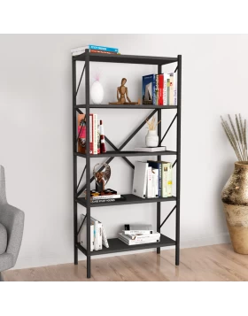 Jocasta Megapap melamine - metal bookcase in anthracite color 66x34x160cm.