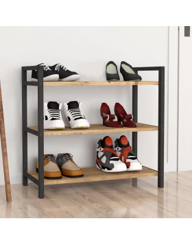 Navari Megapap metallic - melamine shoe rack of 9 pairs in black - pine oak color 66x36x70cm.