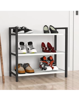 Navari Megapap metallic - melamine shoe rack of 9 pairs in black - white color 66x36x70cm.