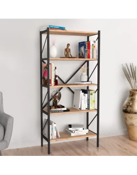 Jocasta Megapap melamine - metal bookcase in pine oak color 66x34x160cm.