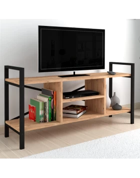 Santana Megapap metal - melamine TV stand in black - pine oak color 120x35x61cm.