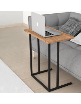 Jango Megapap metallic - melamine side table in black - pine oak color 60x35,5x65,5cm.